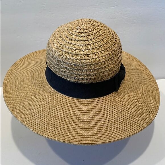 Elegant Tan Sun Hat with Black Band Nine West - Picture 3 of 9